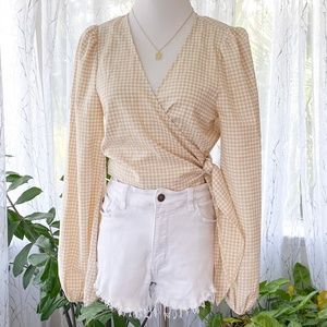 Lulus - Gingham Wrap Crop Top